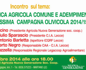 Martano: incontro pubblico su “Nuova Pac” e adempimenti per la campagna olivicola