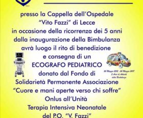 Donazione di un ecografo pediatrico al “V. Fazzi” di Lecce